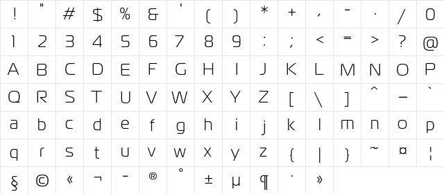 MagistralC Regular  glyph index
