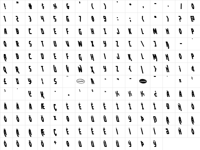 Yankee Clipper Leftalic Italic  glyph index
