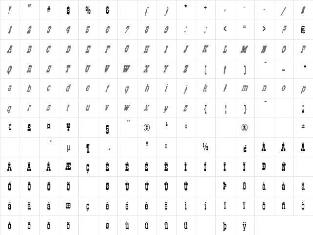 Old Stripes Regular  glyph index
