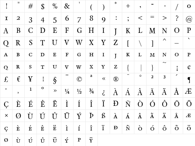 KalixSmallCaps Medium  glyph index