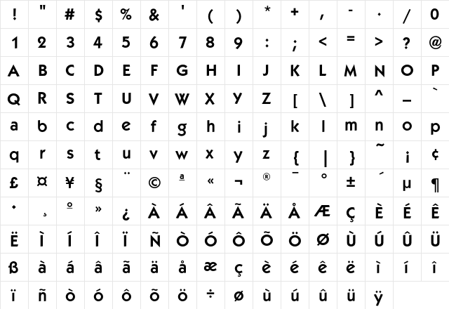 KabelEF-Demi Regular  glyph index