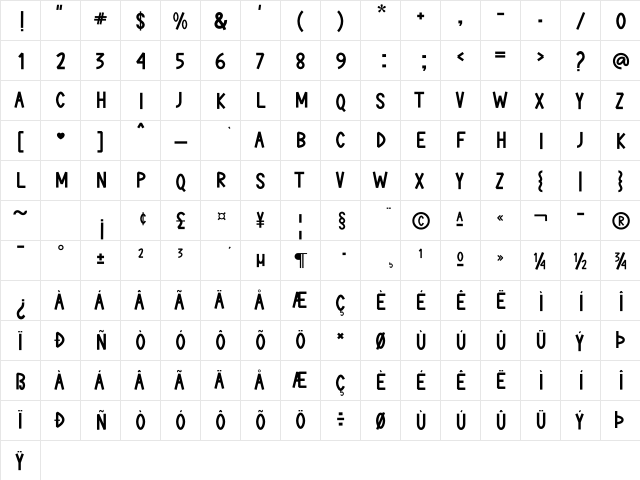 Thankful Hearts Regular  glyph index