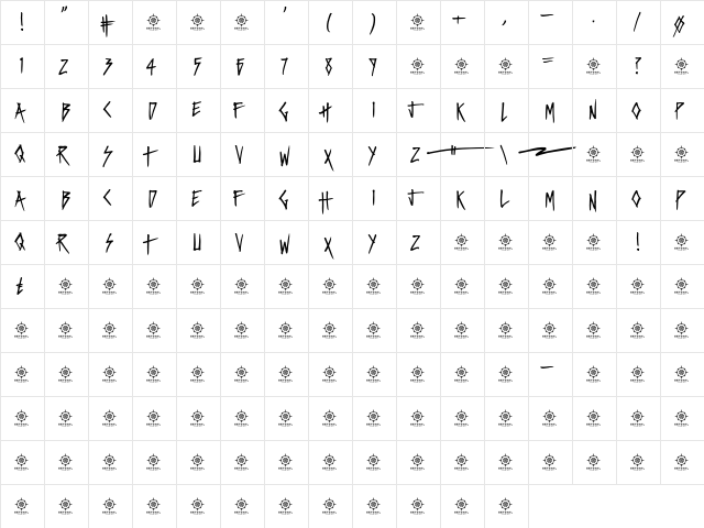 Violent Desire Regular  glyph index