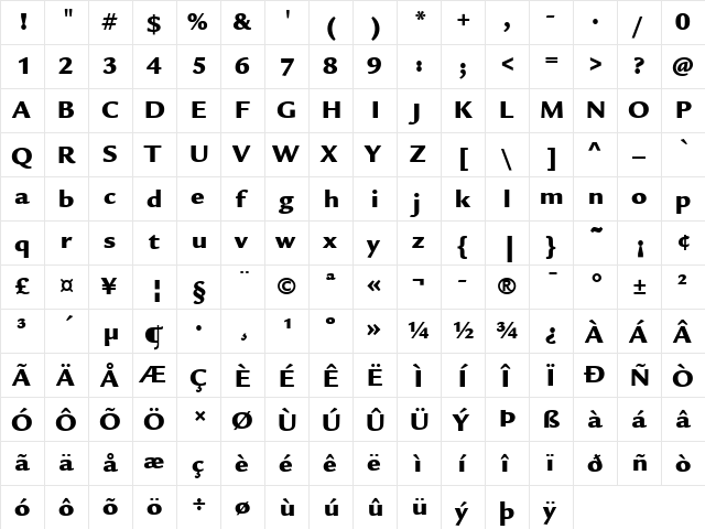 ITCLegacySans LT Ultra Regular  glyph index