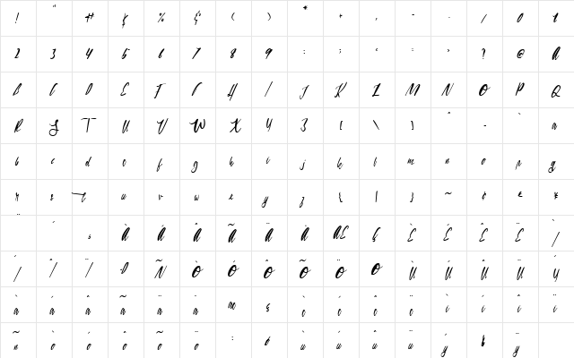 emilia natasha Regular  glyph index
