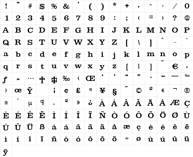 Clarendon-Medium Regular  glyph index