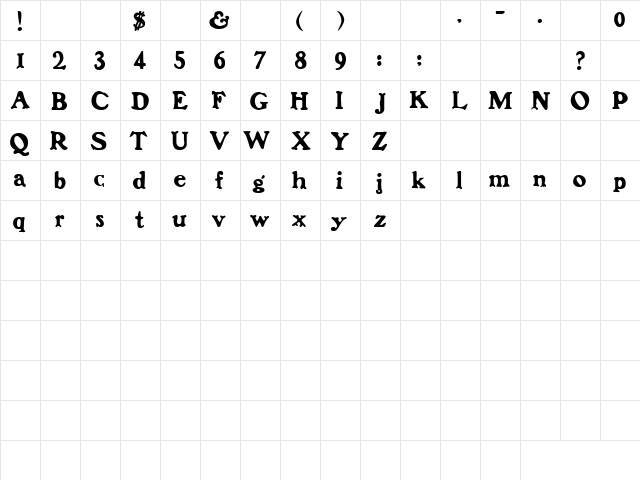Cry Mary 2 Regular  glyph index