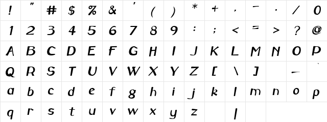 Laxness Oblique  glyph index