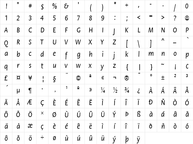 FloraCnd Normal  glyph index