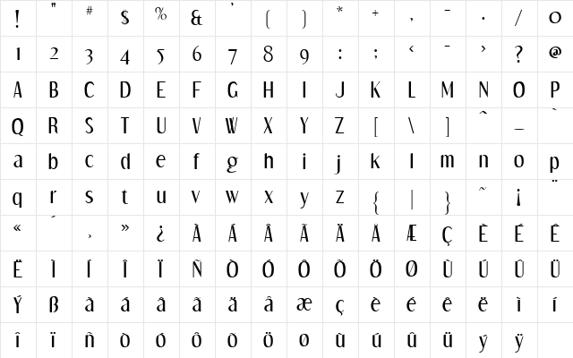 Dream Orphans Regular  glyph index