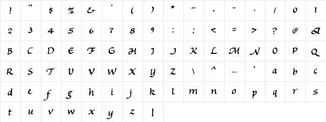 Michaelmas Regular  glyph index
