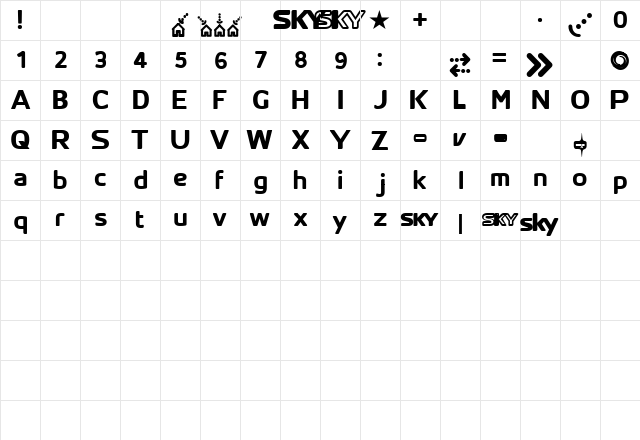 SKYfontThick Regular  glyph index