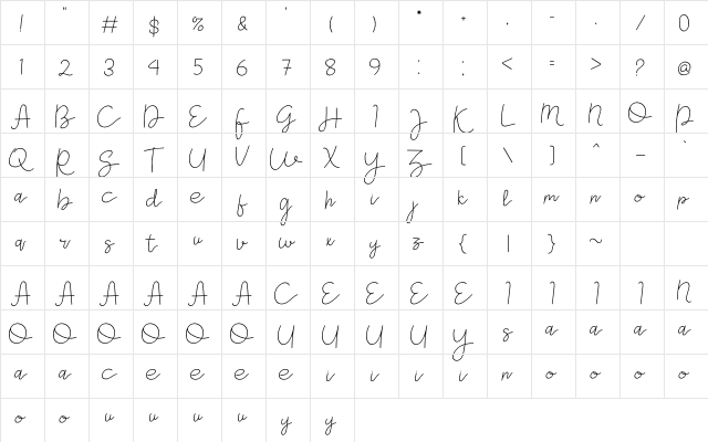 Gevano Regular  glyph index