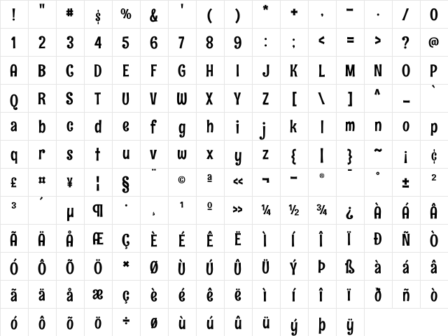 Rum Raisin Regular  glyph index