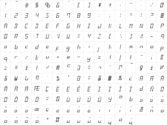 LED Sled Italic Italic  glyph index