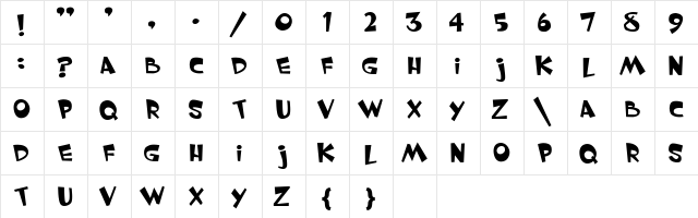 Whimsy TT Regular  glyph index
