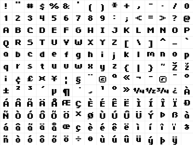 FFF Minitower Bold Extended Regular  glyph index