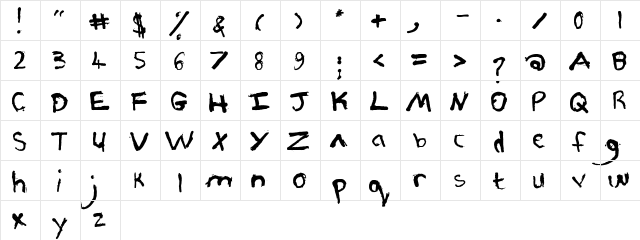 PJGrunge Regular  glyph index