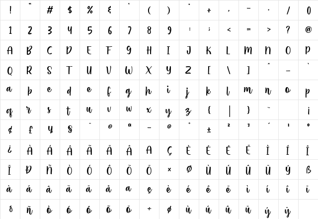 Amatemora Regular  glyph index