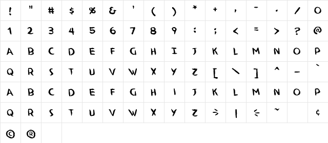 Ninjutsu BB Regular  glyph index