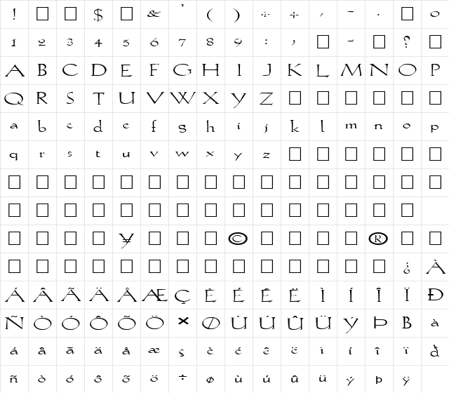 FZ ROMAN 20 EX Normal  glyph index