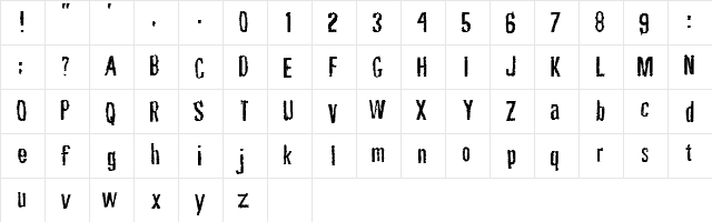 Rubbing Font Regular  glyph index