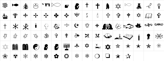 Religious Normal  glyph index