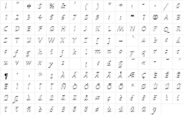 BarbedorTMedItaOu1 Regular  glyph index