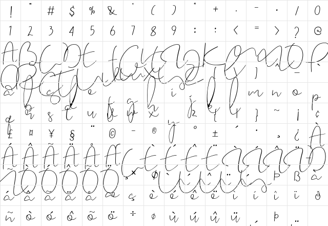 Caramellia Regular  glyph index