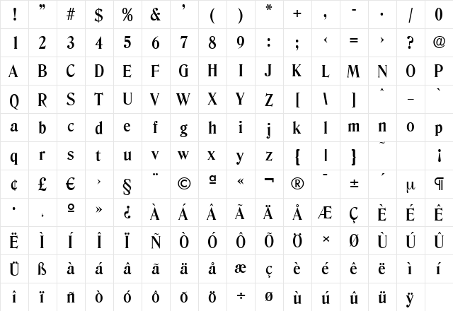 DenverSerial Bold  glyph index