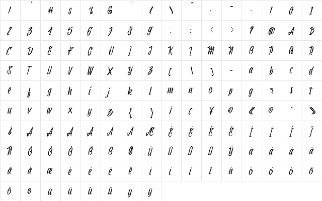 Munich Regular  glyph index