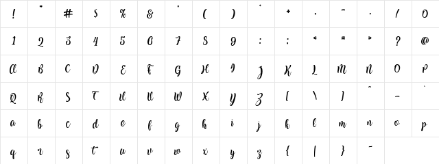 Kite Script Regular  glyph index