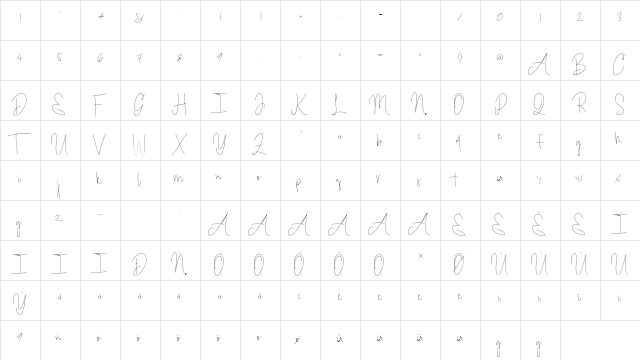 Bright Daddy Regular  glyph index