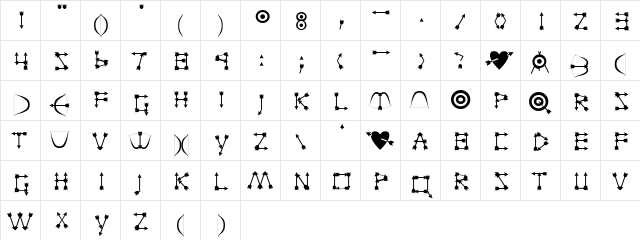 Zarrow Regular  glyph index
