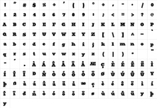 212 Sports Regular  glyph index