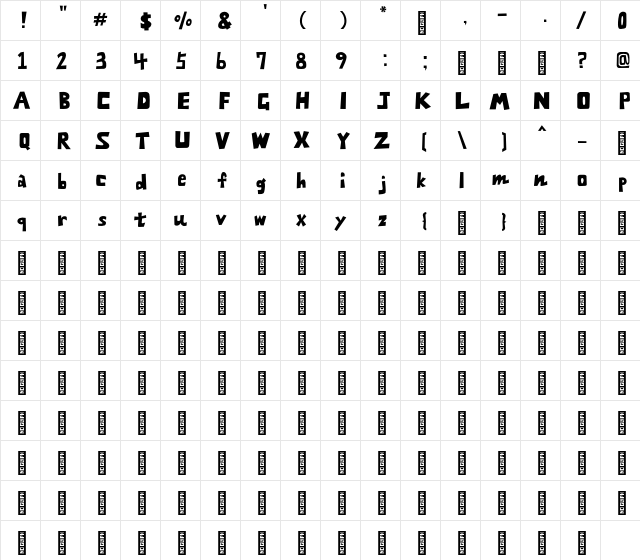 Font-Zarame-free Regular  glyph index