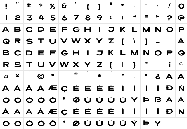 Draper Regular  glyph index