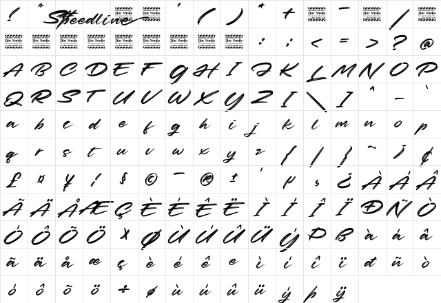 Speedline Personal Use Regular  glyph index