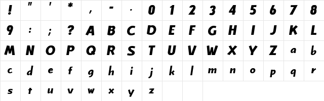 Celbo Ex&#56481Bold  glyph index