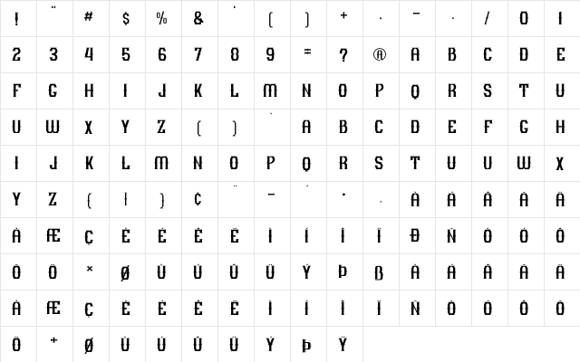 GRAM 01 Regular  glyph index