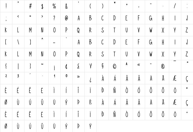 Derivation Regular  glyph index
