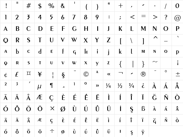 Exotc350 DmBd BT Demi-Bold  glyph index