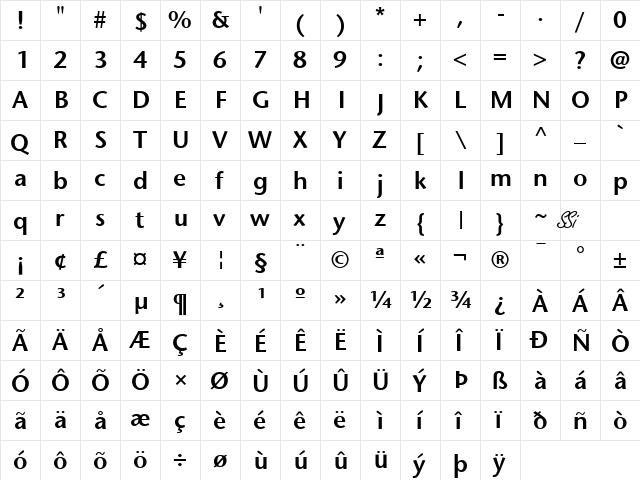 Mesouran Sans SSi Semi Bold  glyph index