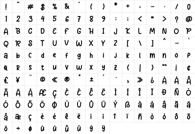 Salted Caramel Regular  glyph index