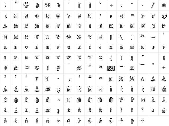 Letterman Regular  glyph index