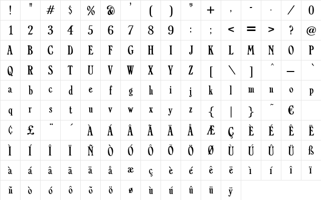 Colorado Regular  glyph index