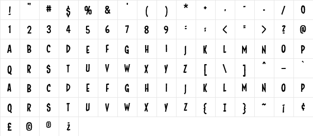 Fundead BB Regular  glyph index
