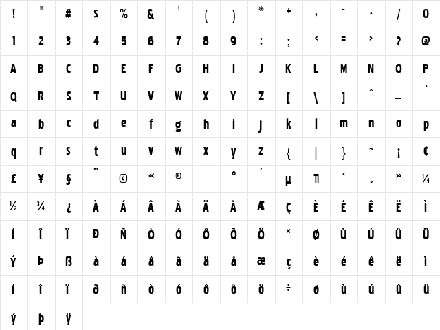 Pakenham Cnd Bold  glyph index