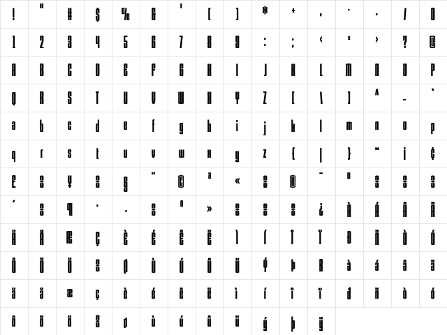 Armada BoldCompressed  glyph index