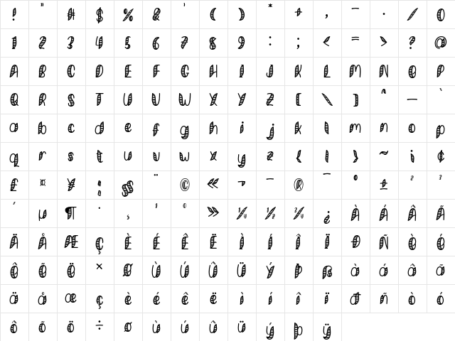 Minkem Stripe Regular  glyph index